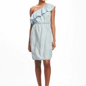 Old Navy Asymmetrical Ruffled Chambray Denim Sundress